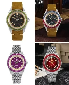 San Martin SN0116-B2 Green Bezel Insert Leather Strap