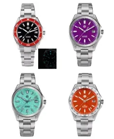 San Martin SN0129-D-CP Black Dial Red Bezel Insert
