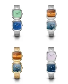 Dennison Dual Time Mini Lagoon Jadeite & Lapis Lazuli In Steel