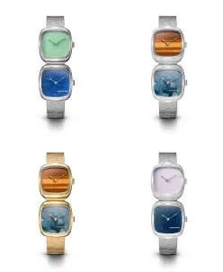 Dennison Dual Time Mini Lagoon Jadeite & Lapis Lazuli In Steel