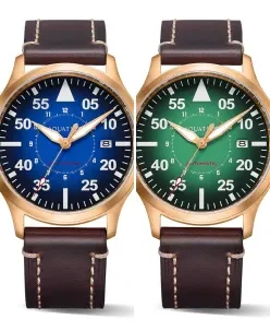 Aquatico Bronze Horizon Hawk Gradient Blue Dial Automatic Pilot Watch