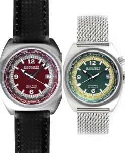 Bernhardt Watch Retro World Timer Burgundy Dial