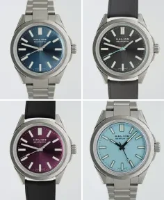HALIOS SEAFORTH IV Sunburst Blue Fixed Bezel Titanium Titanium Bracelet + Rubber Strap