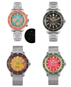 San Martin SN0118-JS Gradient Light Blue Dial With Orange Bezel Insert Stainless Steel Bracelet