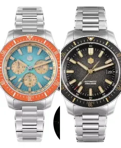 San Martin SN0118-JS Gradient Light Blue Dial With Orange Bezel Insert Stainless Steel Bracelet