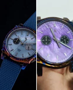 Wicked Watch Co. Peacock Timascus Chronograph Ice Blue MOP