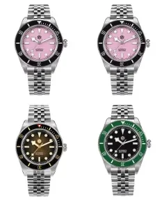 San Martin SN0128-4-BLUE Black Bezel Insert with Pink Dial