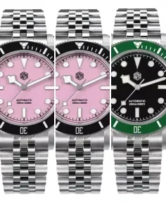 San Martin SN0128-4-BLUE Black Bezel Insert with Pink Dial