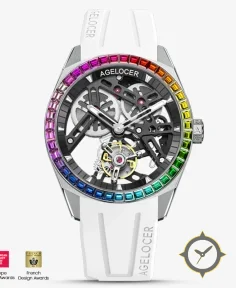 Original Manual Winding Flying Tourbillon Skeleton Rainbow Bezel