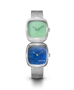 Dennison Dual Time Mini Lagoon Jadeite Diamonds & Lapis Lazuli In Steel