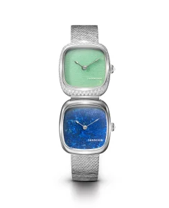 Dennison Dual Time Mini Lagoon Jadeite Diamonds & Lapis Lazuli In Steel