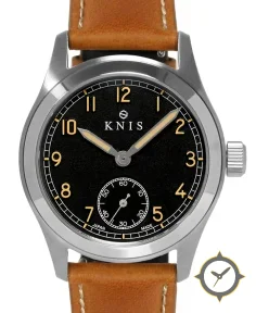 KNIS Kyoto Retro Military Watch - Black Dial with Camel Leather Strap KN003-BKCALE