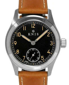 KNIS Kyoto Retro Military Watch - Black Dial with Camel Leather Strap KN003-BKCALE