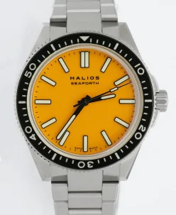 HALIOS SEAFORTH IV Bahama Yellow Rotating Bezel Elapsed Time Titanium Titanium Bracelet + Rubber Strap