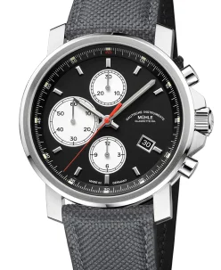 Mühle Glashütte 29er Chronograph in black with grey canvas strap