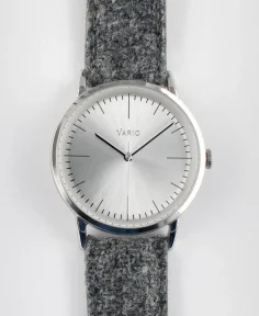 Vario Eclipse Pyrite Silver Handwound Dress Watch on Harris Tweed Watch Strap