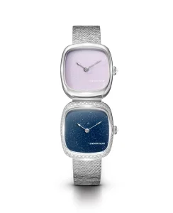 Dennison Dual Time Mini Pink Malaysian Jade In Steel & Aventurine Diamonds