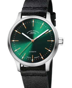 Mühle Glashütte Panova Green with black/grey leather strap