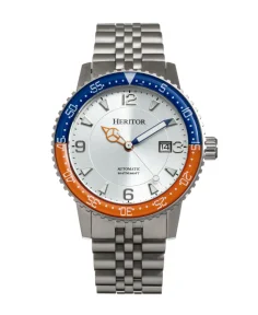 Heritor Watches Heritor Automatic Dominic Bracelet Watch w/Date Blue&Orange/Silver