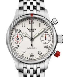Hanhart PIONEER TwinDicator, antique white, fluted bezel