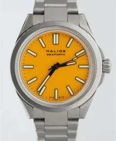 HALIOS SEAFORTH IV Bahama Yellow Fixed Bezel Titanium Titanium Bracelet + Rubber Strap