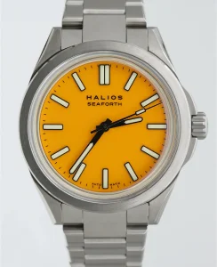 HALIOS SEAFORTH IV Bahama Yellow Fixed Bezel Titanium Titanium Bracelet + Rubber Strap