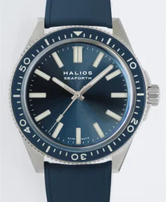 HALIOS SEAFORTH IV Sunburst Blue Rotating Bezel Elapsed Time Titanium Rubber Strap Only