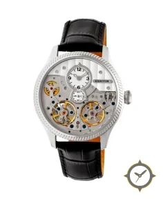 Heritor Automatic Winthrop Leather-Band Skeleton Watch
