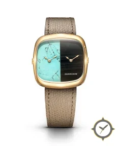 Turquoise & Falcon Eye Stone In Gold