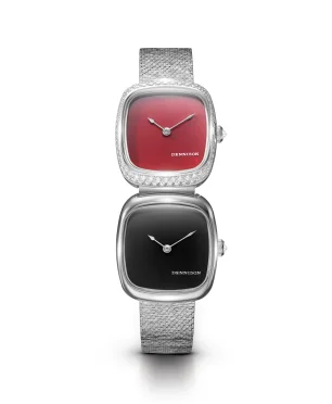 Dennison Dual Time Mini Red Jasper Diamonds & Black Onyx In Steel