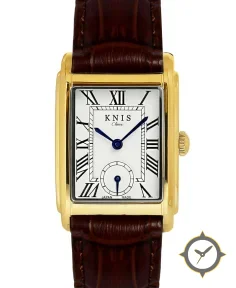 KNIS Kyoto Classic Rectangular Gold Crocodile Embossed Leather Brown KN004-GDBRC