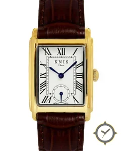 KNIS Kyoto Classic Rectangular Gold Crocodile Embossed Leather Brown KN004-GDBRC