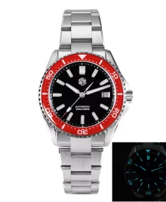 San Martin SN0129-D-CP Black Dial Red Bezel Insert