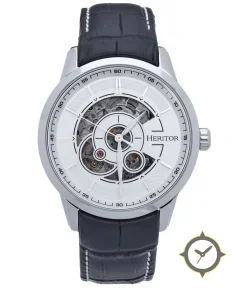 Heritor Automatic Davies Semi-Skeleton Leather-Band Watch