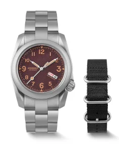 Boderry VOYAGER 100M Waterproof Titanium Automatic Field Watch Claret-bracelet