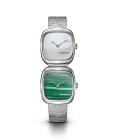 Dennison Dual Time Mini White MOP & Malachite In Steel