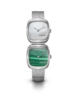 Dennison Dual Time Mini White MOP & Malachite In Steel