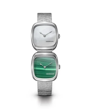 Dennison Dual Time Mini White MOP & Malachite In Steel