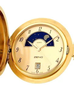 Zeno-Watch Basel Pocket Watch Savonette - moon phase - gold plated