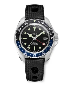 HGP Dive Watches Diver GMT 200M Automatic Diving Watch Blue & Black "Batman"