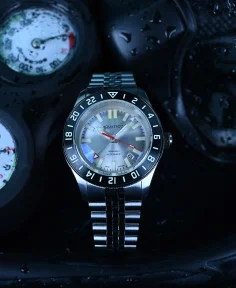 Aquatico Sea Recon GMT Tritium Silver Dial