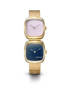 Dennison Dual Time Mini Pink Malaysian Jade & Aventurine In Gold