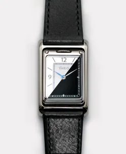 Vario VERSA Reversible Dual Time Silver-Black Enamel Quartz Watch