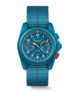 Boderry VOYAGER Chronograph Titanium Mechanical Field Watch, 100M Water Resistant Cerulean Blue
