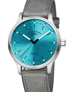 Mühle Glashütte Panova Turquoise Blue with grey leather strap