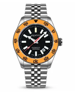 Aquatico Sea Recon Tritium Black Dial Orange Bezel