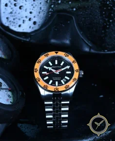 Aquatico Sea Recon Tritium Black Dial Orange Bezel