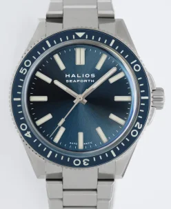 HALIOS SEAFORTH IV Sunburst Blue Rotating Bezel Elapsed Time Titanium Titanium Bracelet + Rubber Strap