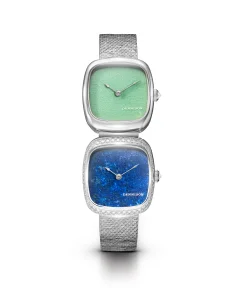 Dennison Dual Time Mini Lagoon Jadeite In Steel & Lapis Lazuli Diamonds