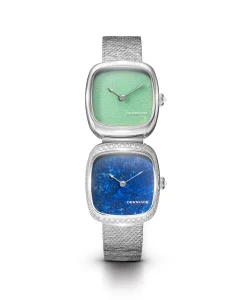 Dennison Dual Time Mini Lagoon Jadeite In Steel & Lapis Lazuli Diamonds